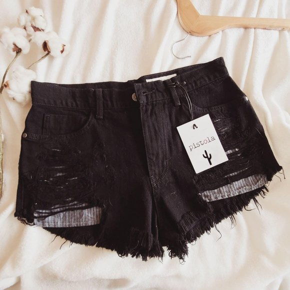 Pistola Revolve Nova Cut Off Jean Shorts Black 29W